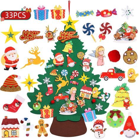 Décorations de Noël, sapin de Noël en feutrine à monter soi-même pour les tout-petits avec éléments décoratifs, kit de sapin de Noël à plusieurs niveaux de 1 m pour enfants (1/5)