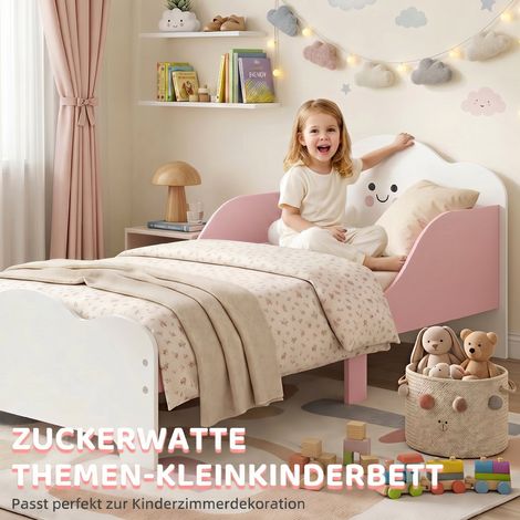 Kinderbett, Rahmen 140 x 70 cm mit hohen Schutzseiten für Kinder von 3 bis 6 Jahren, ohne Matratze, rosa. (1/5)