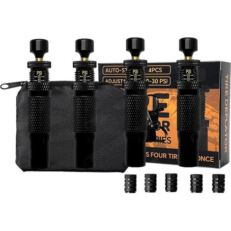 Kit de dégonflage Automatique de Pneu 10-30 psi, Valve de dégonflage de Pneu à arrêt Automatique réglable, Outil de Pneu pneumatique à Visser avec Pochette de Rangement, Rotation (1/5)