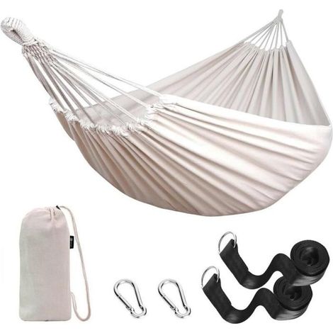 Hamac suspendu de voyage et camping, 1 personne, blanc (1/5)