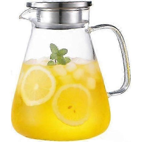 Carafe en verre borosilicate avec couvercle filtrant en acier inoxydable, 2 litres/70 oz, résistante à la chaleur, large ouverture pour boissons chaudes et froides (1/5)