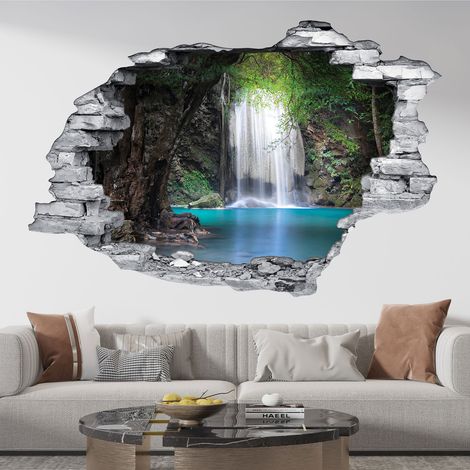 Stickers Trompe l'oeil trou dans le mur - Cascade - 30 x 45 cm - Pierres grises (1/5)