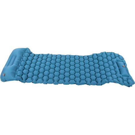 Matelas de camping gonflable bleu paon avec repose-pieds intégré pour tente, randonnée et voyages. (1/5)