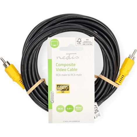 Nedis Composite-Videokabel / RCA / RCA / Vernickelt / 480p / 5.00 m / Rund / PVC / Schwarz / Label