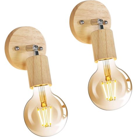 GOECO 2 Pieces Vintage Wooden Indoor Wall Lamp For Bedroom, Living Room, Hallway, Entryway E27 Base (1/5)