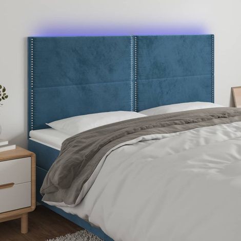 Tête de lit à LED Bleu foncé 160x5x118/128 cm Velours vidaXL (1/5)