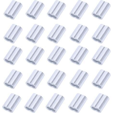 Lot de 25 pinces à sertir en aluminium - 6 mm - Pour câble en acier et caoutchouc