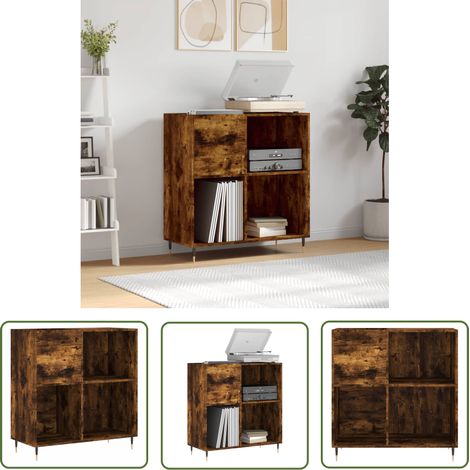 The Living Store Armoire à disques chêne fumé 84,5x38x89 cm bois d'ingénierie - Meuble À Disques - Armoire À Vinyle - Rangement Disque Vinyle - Étagère Musique - Support Tourniquet (1/5)