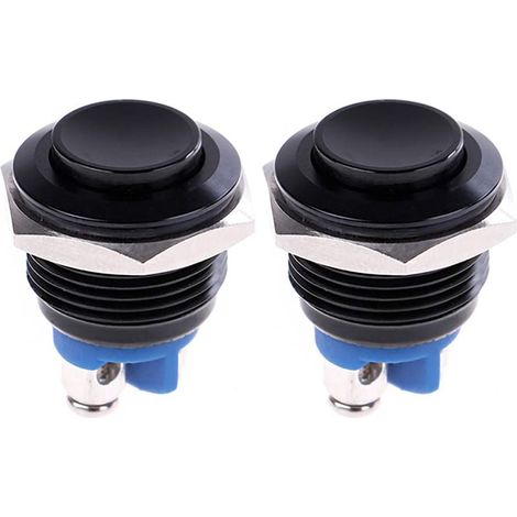 2 pièces 16mm 5/8 Pouces Haut Rond en métal Noir Interrupteur à Bouton-Poussoir momentané 1NO SPST 3A/12-250V pour Interrupteur de Voiture Industrielle G-M16BK (1/4)