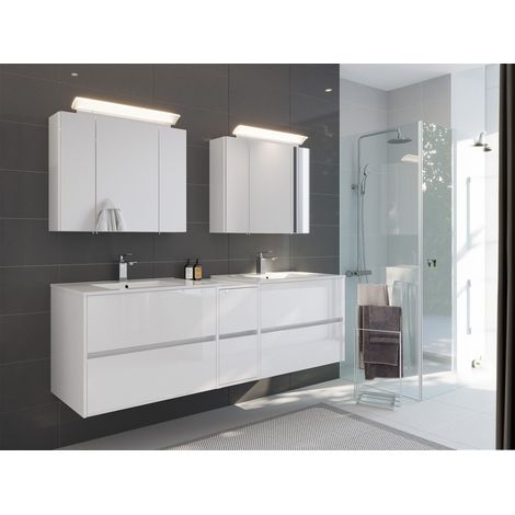 Badmöbelset Taifun 190cm 3tlg mit 2x Spiegelschrank weiß Hgl