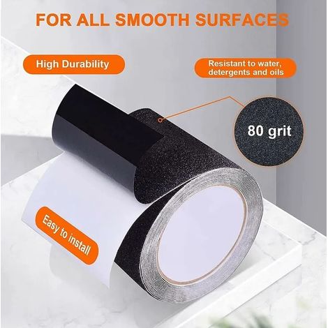 Bande Antidérapante Adhésive pour Escaliers Friction Abrasif les Sécurité Escabeau Intérieur Extérieur Traction x 15CM 5M Noir (1/4)