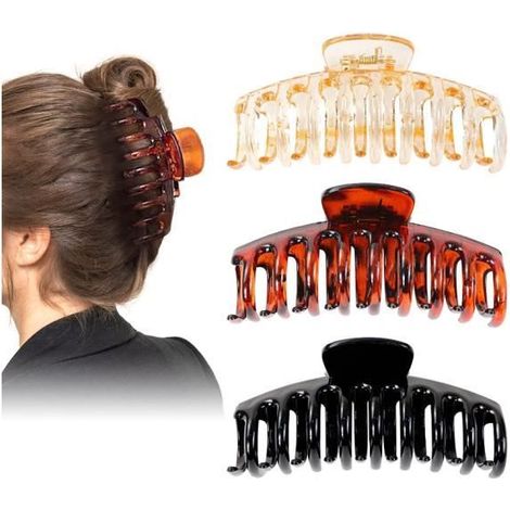 Pinces à Cheveux, 3 Pièces Grosse Pince Cheveux, Antidérapante Pinces à Cheveux à Double Dents, pour Femmes, Filles, Cheveux épais (1/4)