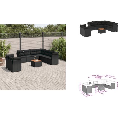 10-tlg. Garten-Sofagarnitur mit Kissen Schwarz Poly Rattan - Gartenmöbel - Outdoor Möbel - Rattan Gartenmöbel - Lounge Set - Esstischgarnitur (1/3)