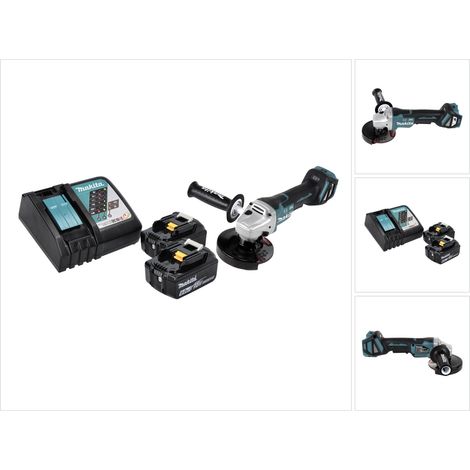 Amoladora angular sin cable Makita DGA 517 RG 18 V 125 mm sin escobillas + 2x batería recargable 6,0 Ah + cargador