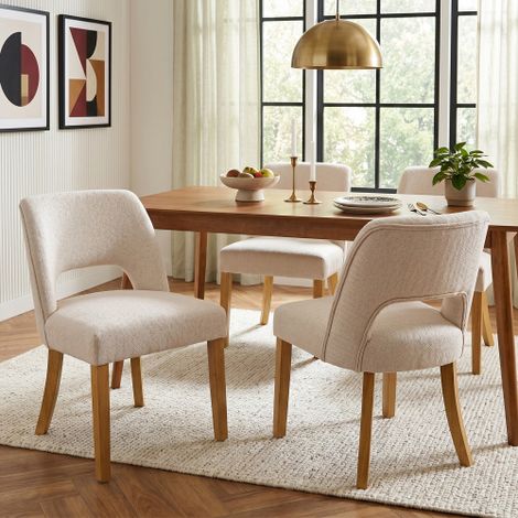 Lot 2 chaises salle à manger modernes lin beige, assise confortable et respirante, pieds massif bois - pour salon café (1/4)