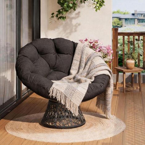 Ergonomischer Papasan Sessel Rattan mit 360° Drehfunktion und Komfortkissen Grau (1/5)
