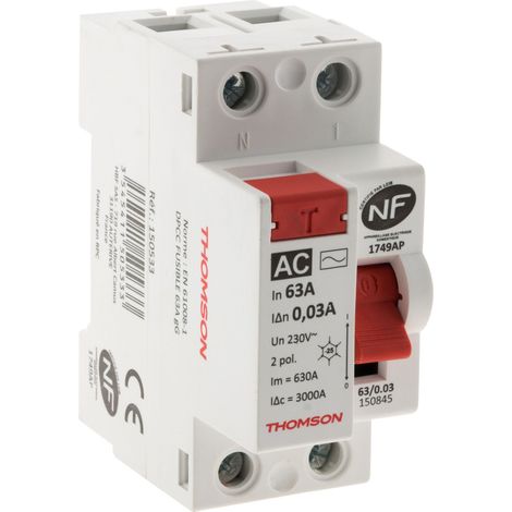 Thomson – Interrupteur différentiel type AC 63A 30mA – Serrage à vis – Normes CE NF – Protection circuits électriques