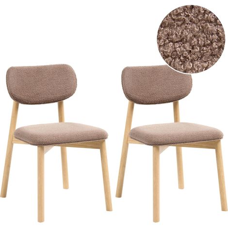 Set di 2 sedie da pranzo Seduta e schienale imbottiti in boucle Struttura in legno Sala da pranzo Cucina Marrone chiaro e tortora Mills