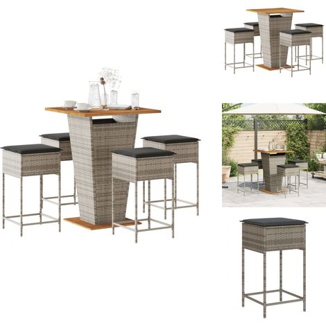Ensemble de bar de jardin 5 pcs avec coussins gris poly rotin - Ensemble De Bar De Jardin - Ensembles De Bar De Jardin - Ensemble De Bar - Ensemble De Pub (1/5)