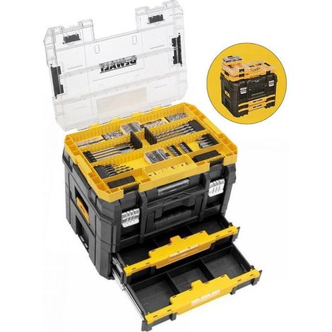 Dewalt DWST1-70702 TStak Combo II + IV Tool Storage Box 2 Drawers + 85 Piece Set (1/4)