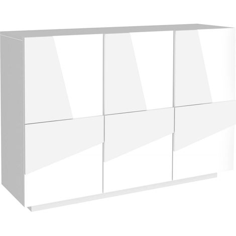 Dmora - Credenza Axl, Buffet da soggiorno multifunzione, Madia da salotto a 3 ante, 100% Made in Italy, cm 121x38h86, Bianco lucido (1/4)