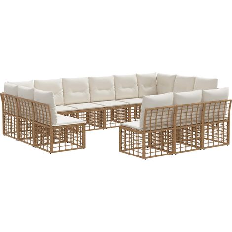 Set di divani da esterno Naturale e Bianco Crema Poliestere vidaXL