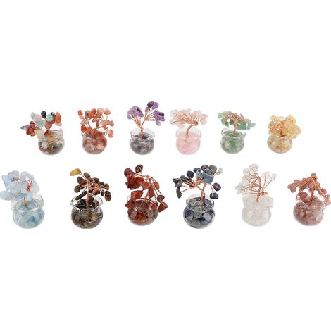 12 Mini-Baumfiguren aus Kristallblättern in Glasschalen – Feng-Shui-Baumschmuck für Zuhause, Auto, Büro und Schreibtisch (1/5)