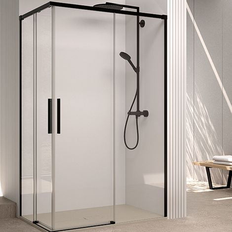 Mampara de ducha angular corredera 100x70 Negro Cristal Templado Antical Transparente 6 mm (1/5)