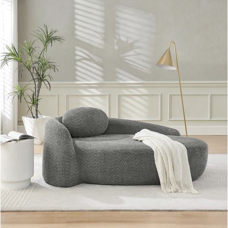 2-Sitzer-Sofa dunkelgrau aus Teddy-Stoff mit Kissen und abgerundetem Design (1/5)