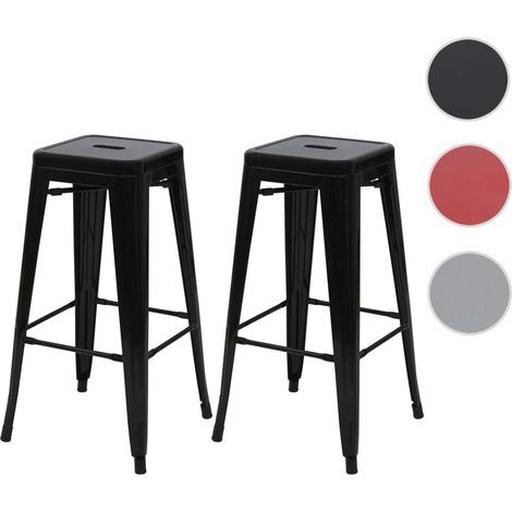 2x tabouret de bar HWC-A73, chaise de comptoir, métal, design industriel, empilable - rouge (1/5)