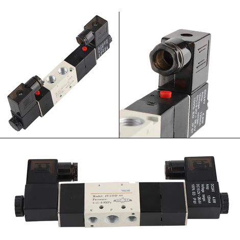 Électrovanne pneumatique 24V DC 1/4 BSP 3 positions 5 voies normalement fermée 0.15-0.8MPa 4V230-08P (1/5)