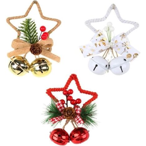Cloche de Noël - Décoration de Noël - 2 cloches suspendues - Rouge, Blanc, Or - 14x10cm