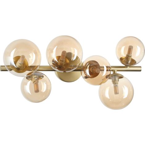 Ideal Lux PERLAGE 6-flammige Kugel-Deckenleuchte aus Messing, bernsteinfarbener Glasschirm (1/2)