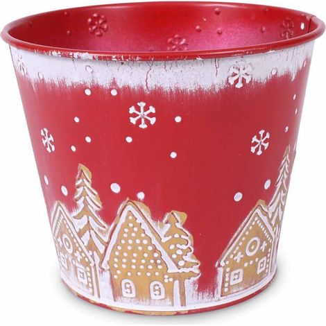 Portavaso in metallo rosso Paesaggio Natale, Ø13H11 cm (kit da 10) (1/3)