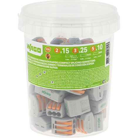 Wago – Pot de 50 bornes de connexion automatique 2,3 et 5 entrées – Raccordement 0.08mm² à 4mm² – Jusqu'à 32A – Pour fils souples et rigides