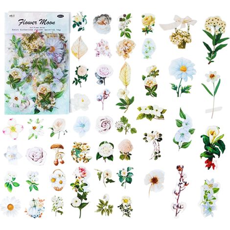 Autocollants Fleur - Transparent Blanc - 4 à 9 cm - Pour Scrapbooking, Agenda, Album Photo, Cartes - 100 Pièces (1/5)
