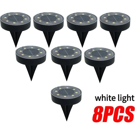 (Lumière blanche - Lot de 8) Lampadaires solaires LED IP68 étanches pour pelouse et jardin, compatibles avec les systèmes d'encastrement. Décoration idéale pour jardin, terrasse ou cour. (1/5)