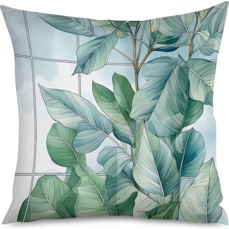 Housse de coussin imprimé jungle, feuilles tropicales (1/5)