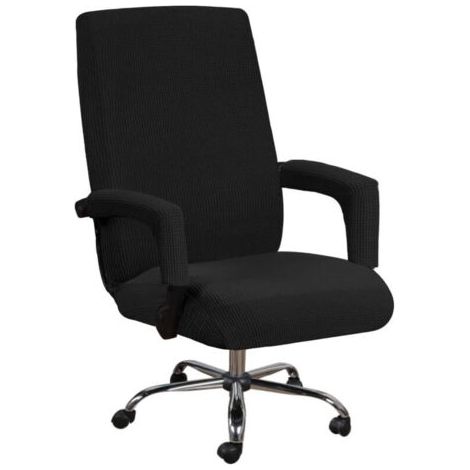 Housse De Chaise De Bureau Avec Accoudoirs En Lycra Jacquard Antidérapant Souple Et Extensible Lavable En Machine, Polyester, (Grand, Noir)