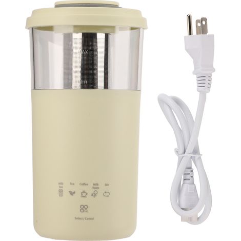 Mousseur à lait électrique 350ml, fouet magnétique chauffant portable, mousseur à lait pour café, prise US 110V, beige (1/5)