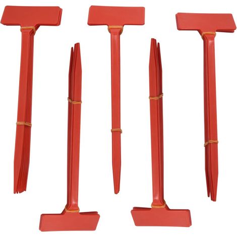 Outils de plantation : 50 étiquettes de jardin réversibles en plastique pour bonsaï, type T, rouges. (1/5)