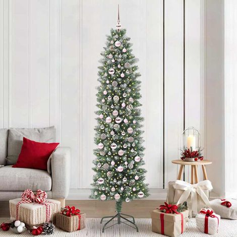 Künstlicher schlanker Weihnachtsbaum Grün und Weiß 210 cm