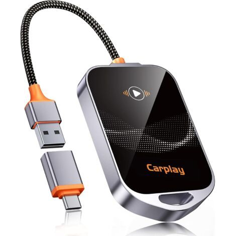 Adaptateur CarPlay sans Fil pour iPhone, Wireless CarPlay AVCE des Ports USB-A vers USB-C Brancher et Utiliser Apple Carplay Compatible avec iPhone 6 et Plus Récent & Exécutant iOS 10 + (1/5)