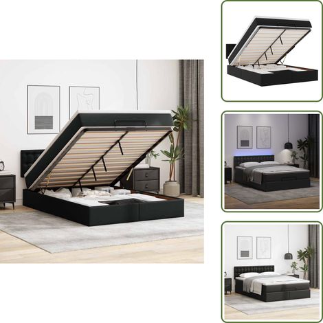 Ottoman-Bett mit Matratzen & LEDs Schwarz 140x200 cm Kunstleder - Ottoman-Bett - Ottoman-Betten - Bettrahmen - Bettgestell (1/5)