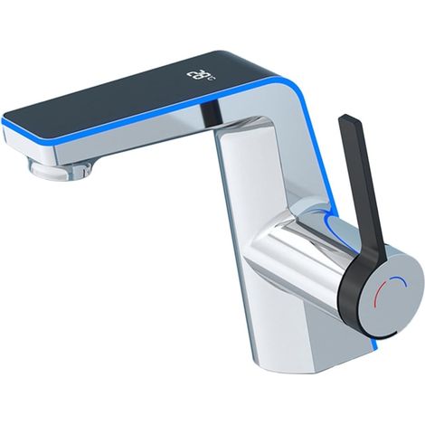 Robinet numérique intelligent en laiton à poignée unique pour évier de salle de bain, mélangeur d'eau chaude et froide avec contrôle précis de la température (chromé)
