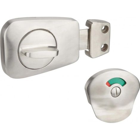 Serratura con indicatore luminoso per bagno, acciaio inox - interasse fori 38 mm - colore argento