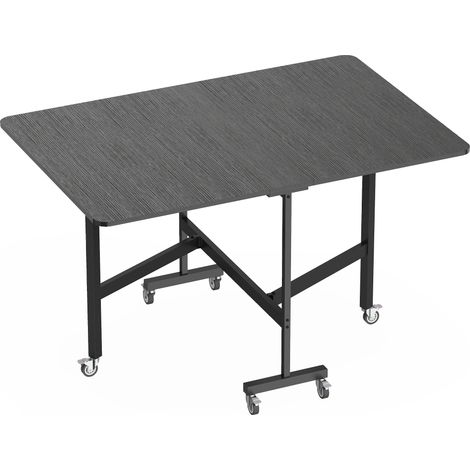 Tavolo Pieghevole per 4-6 Persone 120x80x73 cm con 2 Ribalte e Ruote con Freno Struttura in Acciaio Nero Effetto Legno (1/5)