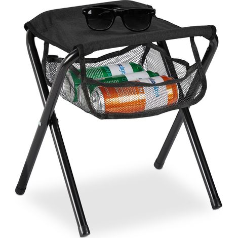Relaxdays Klapphocker, mit Tasche, bis 120 kg belastbar, faltbar, leicht, Campinghocker HBT: 39 x 29 x 35 cm, schwarz