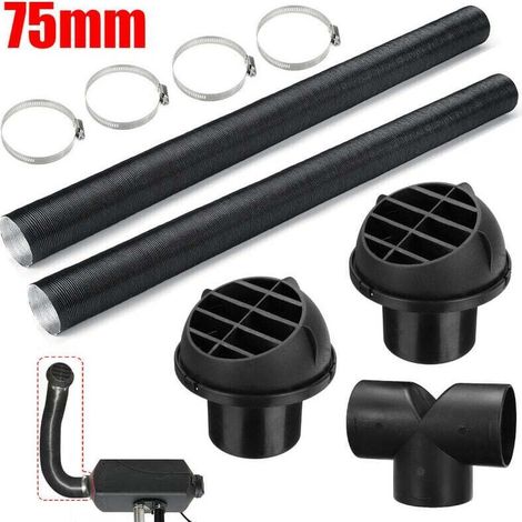 Ensemble 75mm voiture Air Parking chauffage conduit tuyau tuyau ligne évent sortie d'air en forme de T connecteur pinces de tuyau (1/3)