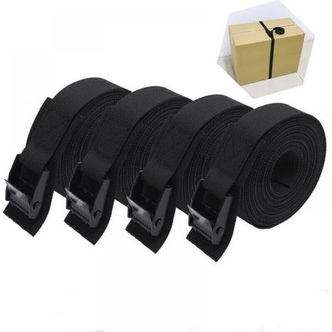 BUNTHAUS 4pcs，Sangle d'arrimage Courte, rembourrée，25mmx1m，Boucle de Serrage，noir